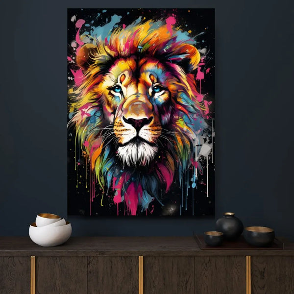 Touteladeco / Toile / Tableau / tableau lion / pop art lion / déco féline / art urbain / toile colorée / tableau animal / roi de la savane / décoration murale