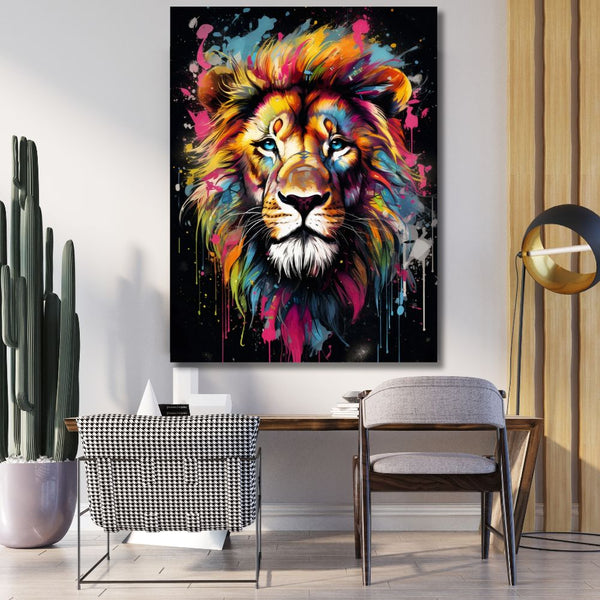 Touteladeco / Toile / Tableau / tableau lion / pop art lion / déco féline / art urbain / toile colorée / tableau animal / roi de la savane / décoration murale