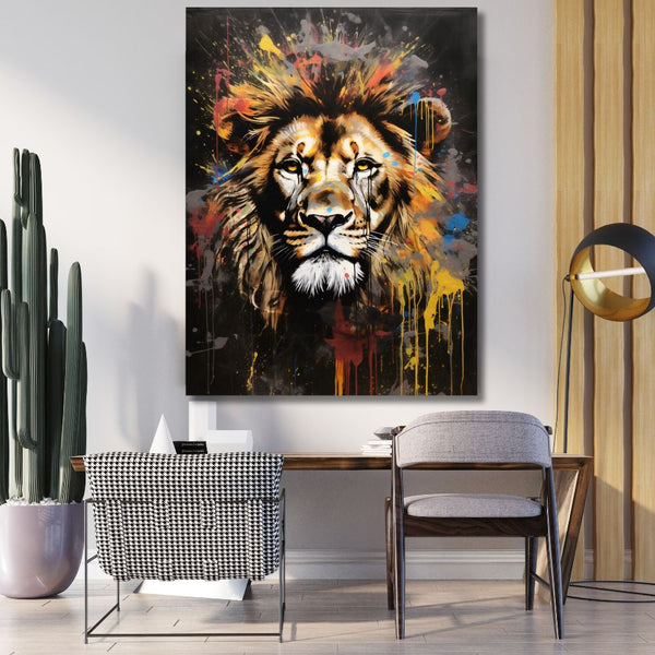 Touteladeco / Toile / Tableau / tableau lion / déco urbaine / street art animal / lion pop art / art mural moderne / tête de lion colorée / tableau sauvage