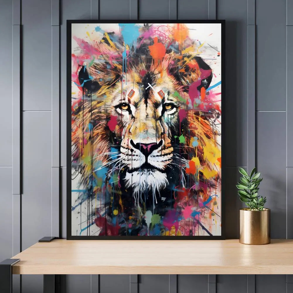 Touteladeco / Tableau Pop Art / Pop Art / Décoration Murale / Moderne / Lion / Famille / Roi / Toile / Tableau / Couleur / Cadeau / Chambre