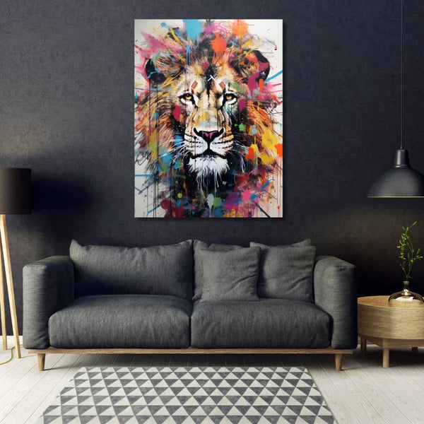 Touteladeco / Tableau Pop Art / Pop Art / Décoration Murale / Moderne / Lion / Famille / Roi / Toile / Tableau / Couleur / Cadeau / Chambre