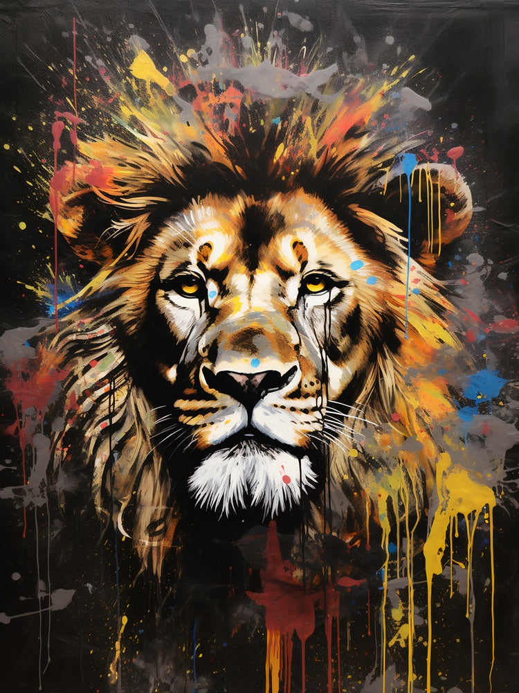 Touteladeco / Toile / Tableau / tableau lion / déco urbaine / street art animal / lion pop art / art mural moderne / tête de lion colorée / tableau sauvage