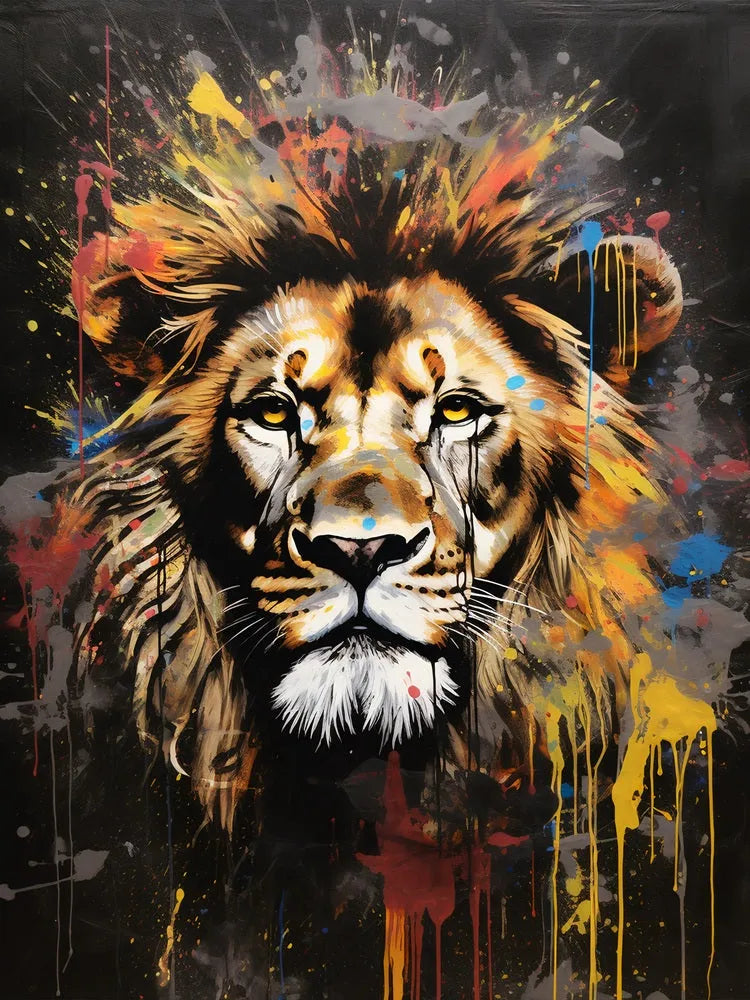 Touteladeco / Toile / Tableau / tableau lion / déco urbaine / street art animal / lion pop art / art mural moderne / tête de lion colorée / tableau sauvage