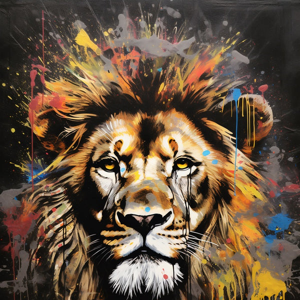 Touteladeco / Toile / Tableau / tableau lion / déco urbaine / street art animal / lion pop art / art mural moderne / tête de lion colorée / tableau sauvage