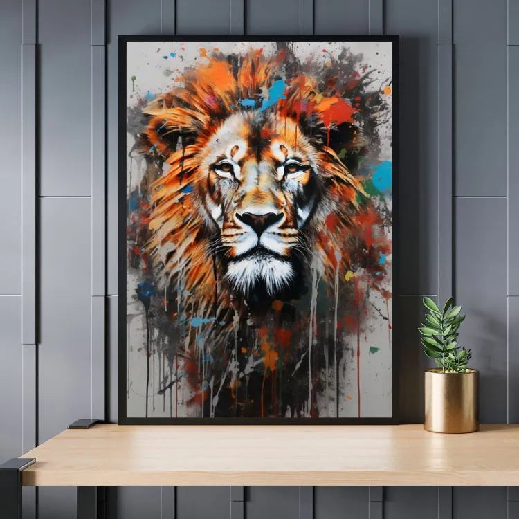 Touteladeco / Tableau Pop Art / Pop Art / Décoration Murale / Moderne / Lion / Famille / Roi / Toile / Tableau