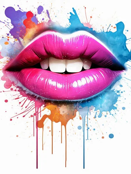 Touteladeco / Tableau Art / Street Art / Bouche / Femme / Glamour / Graffiti / Pop Art / Décoration Murale / Décoration de maison / Moderne / Toile / Levres / Couleurs