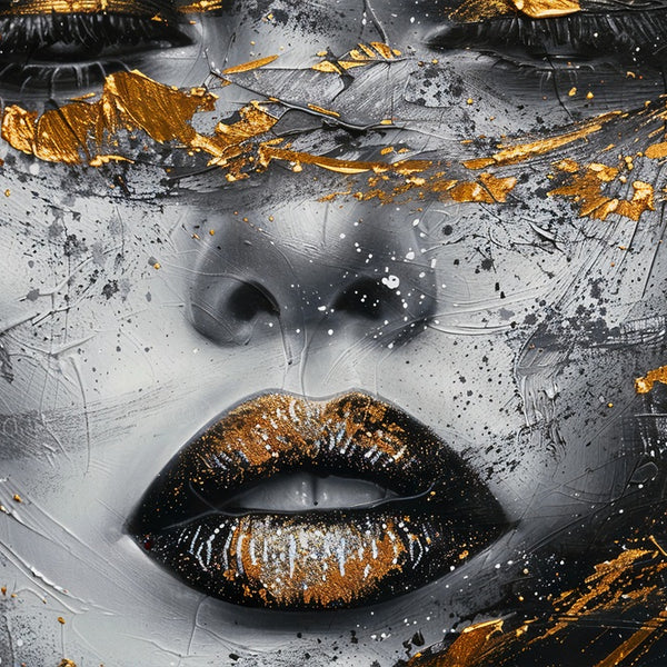 Touteladeco / Toile / Tableau / tableau femme / visage doré / art moderne / décoration murale / portrait féminin / toile élégante / style contemporain / œuvre mystérieuse