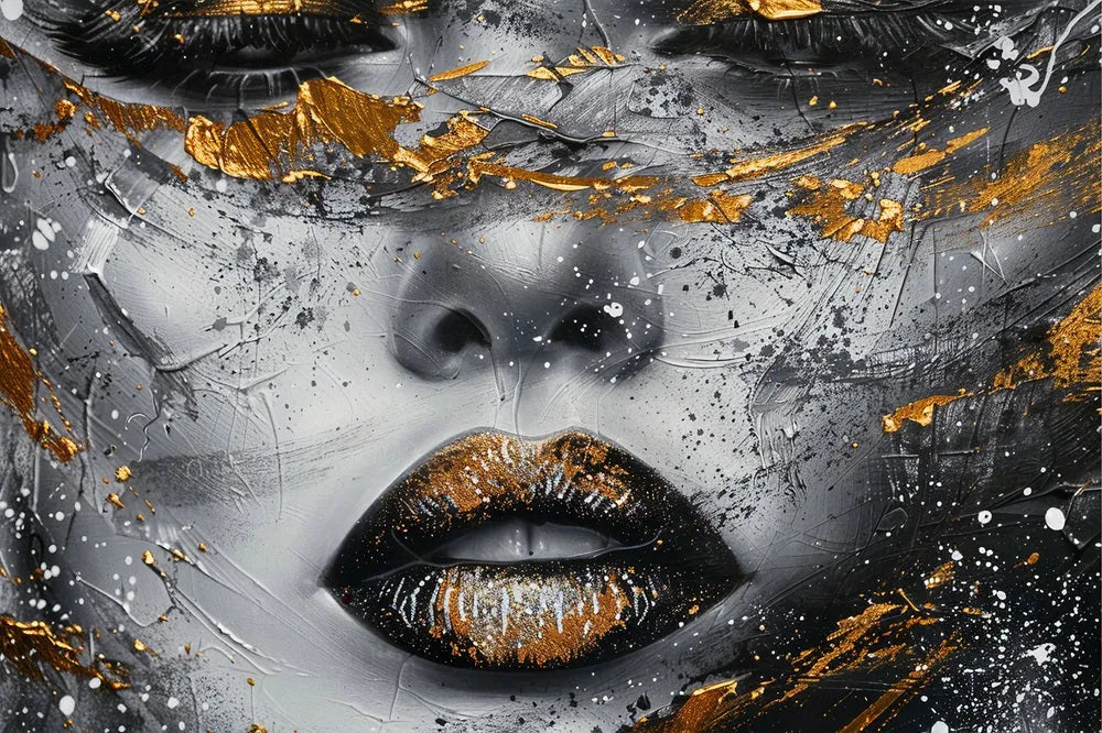 Touteladeco / Toile / Tableau / tableau femme / visage doré / art moderne / décoration murale / portrait féminin / toile élégante / style contemporain / œuvre mystérieuse