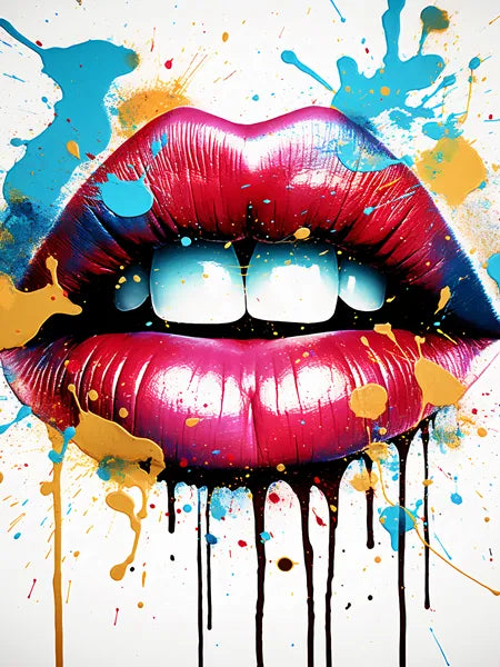 Touteladeco / Tableau Art / Street Art / Bouche / Femme / Glamour / Graffiti / Pop Art / Décoration Murale / Décoration de maison / Moderne / Toile / Lèvres / Couleur