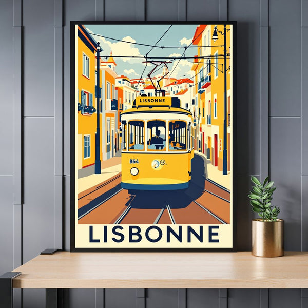 Touteladeco / Toile / Tableau / tableau lisbonne / toile vintage portugal / décoration tramway / affiche rétro lisbonne / décoration voyage europe / tram jaune lisbonne