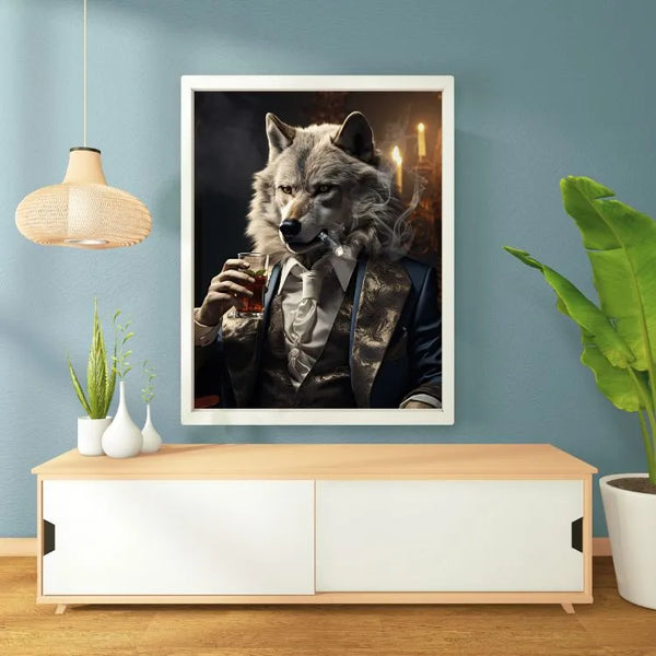 Touteladeco / Tableau Pop Art / Loup / CIgare / Décoration Murale / Moderne / Verre / Costume / Siege / Toile / Tableau
