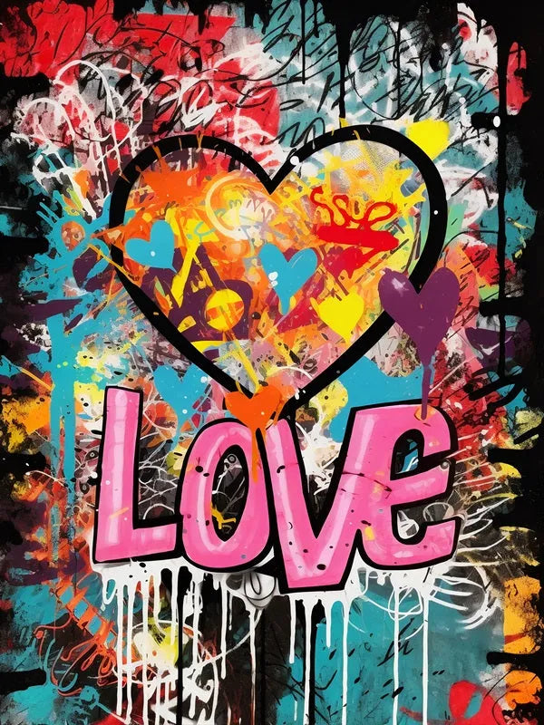 Touteladeco / Tableau Art / Banksy / Street Art / Love / Street / Couleur / Graffiti / Pop Art / Décoration Murale / Décoration de maison / Moderne / Toile