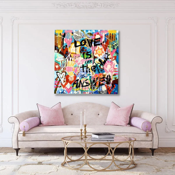 Touteladeco / Tableau Pop Art / Street Art / Banksy / Décoration Murale / Décoration de maison / Moderne / Graffiti / Mur / Love