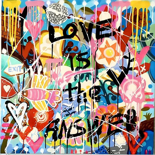 Touteladeco / Tableau Pop Art / Street Art / Banksy / Décoration Murale / Décoration de maison / Moderne / Graffiti / Mur / Love