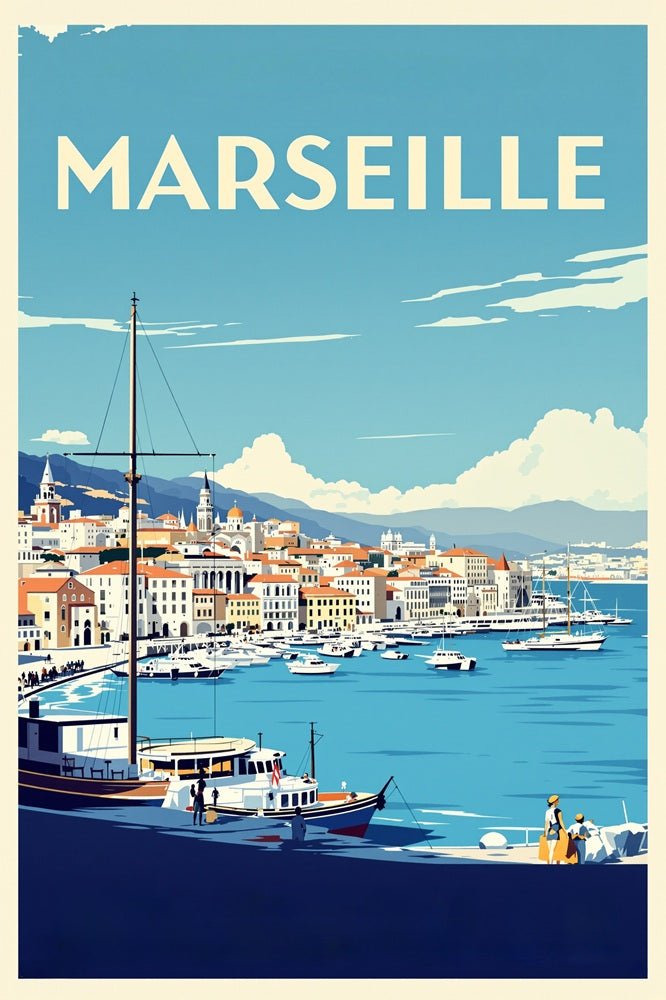 Touteladeco / Toile / Tableau / toile marseille / tableau vintage / déco méditerranée / affiche vieux-port / art rétro sud de la france / décoration murale marseille / ambiance provençale