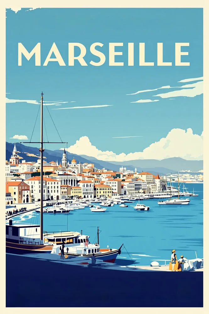 Touteladeco / Toile / Tableau / toile marseille / tableau vintage / déco méditerranée / affiche vieux-port / art rétro sud de la france / décoration murale marseille / ambiance provençale