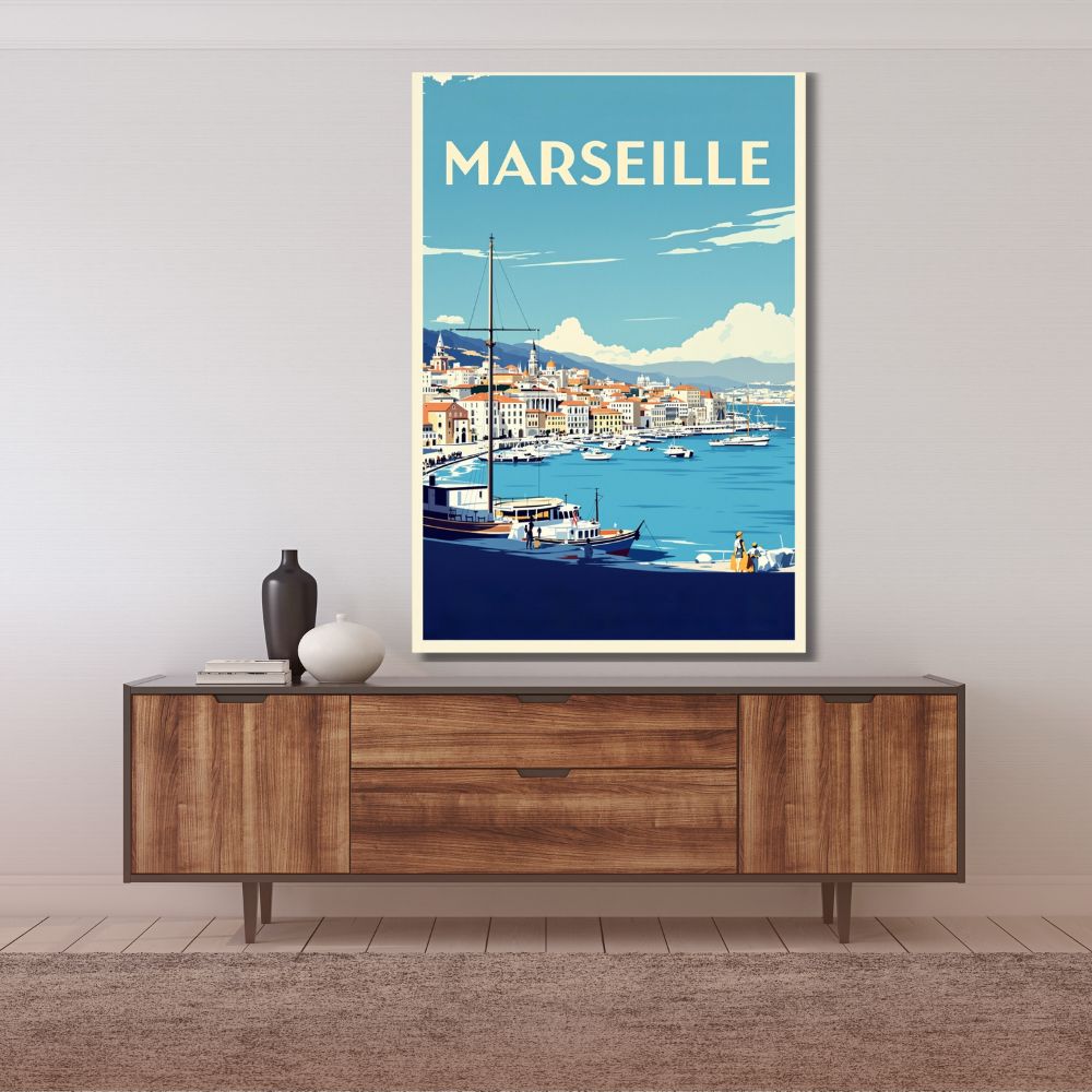 Touteladeco / Toile / Tableau / toile marseille / tableau vintage / déco méditerranée / affiche vieux-port / art rétro sud de la france / décoration murale marseille / ambiance provençale