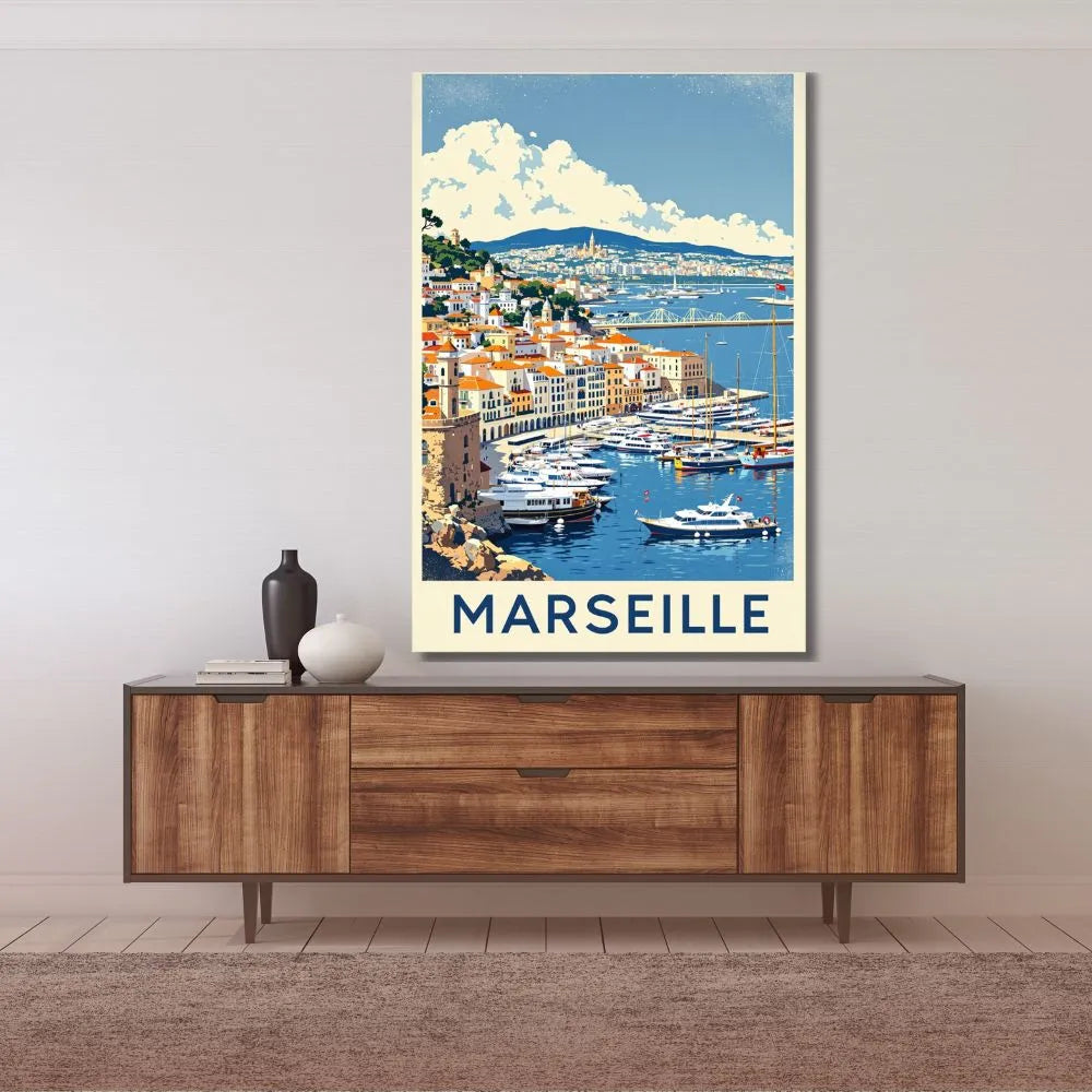 Touteladeco / Toile / Tableau / toile marseille / tableau vintage / déco méditerranée / affiche vieux-port / art rétro sud de la france / décoration murale marseille / ambiance provençale