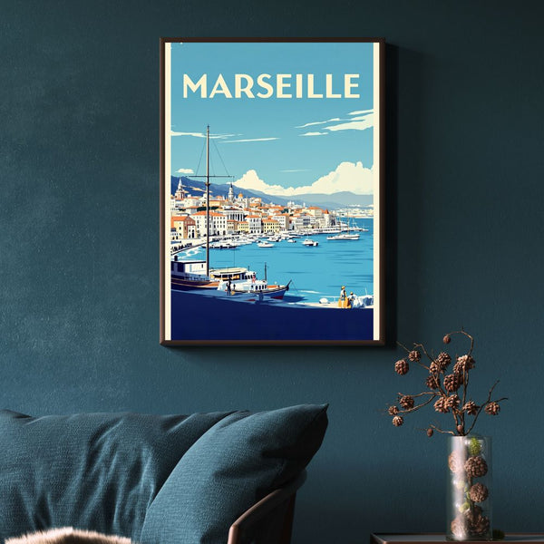 Touteladeco / Toile / Tableau / toile marseille / tableau vintage / déco méditerranée / affiche vieux-port / art rétro sud de la france / décoration murale marseille / ambiance provençale