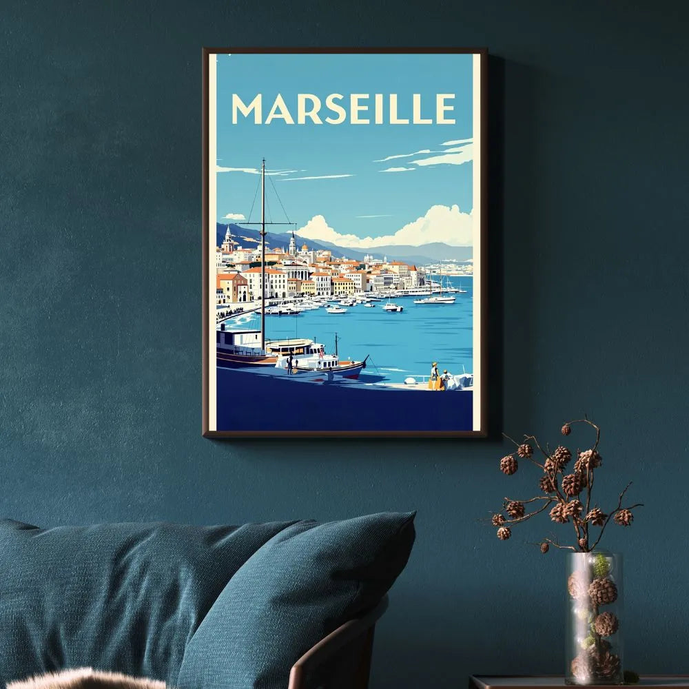 Touteladeco / Toile / Tableau / toile marseille / tableau vintage / déco méditerranée / affiche vieux-port / art rétro sud de la france / décoration murale marseille / ambiance provençale