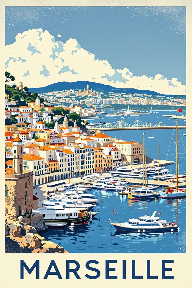 Touteladeco / Toile / Tableau / toile marseille / tableau vintage / déco méditerranée / affiche vieux-port / art rétro sud de la france / décoration murale marseille / ambiance provençale