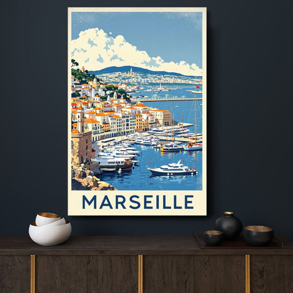Touteladeco / Toile / Tableau / toile marseille / tableau vintage / déco méditerranée / affiche vieux-port / art rétro sud de la france / décoration murale marseille / ambiance provençale