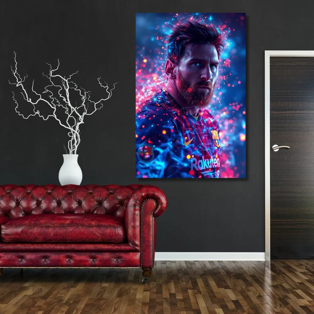 Touteladeco / Toile / Tableau / tableau messi / messi barcelone / portrait joueur foot / déco foot moderne / fan de foot / street art messi