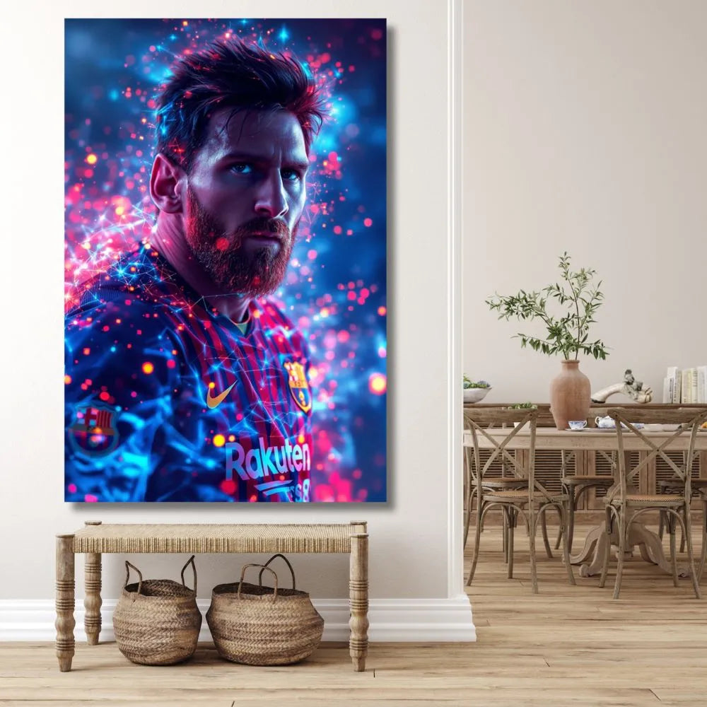 Touteladeco / Toile / Tableau / tableau messi / messi barcelone / portrait joueur foot / déco foot moderne / fan de foot / street art messi