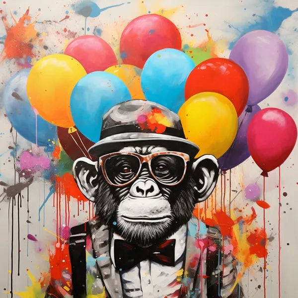 toile / singe / animaux / tableaux / decoration / Magicien / Chapeau / Costume / Enfant / Ballons / Couleurs / Chambre