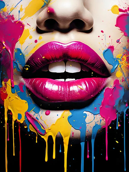 Touteladeco / Tableau Art / Street Art / Bouche / Femme / Glamour / Graffiti / Pop Art / Décoration Murale / Décoration de maison / Moderne / Toile