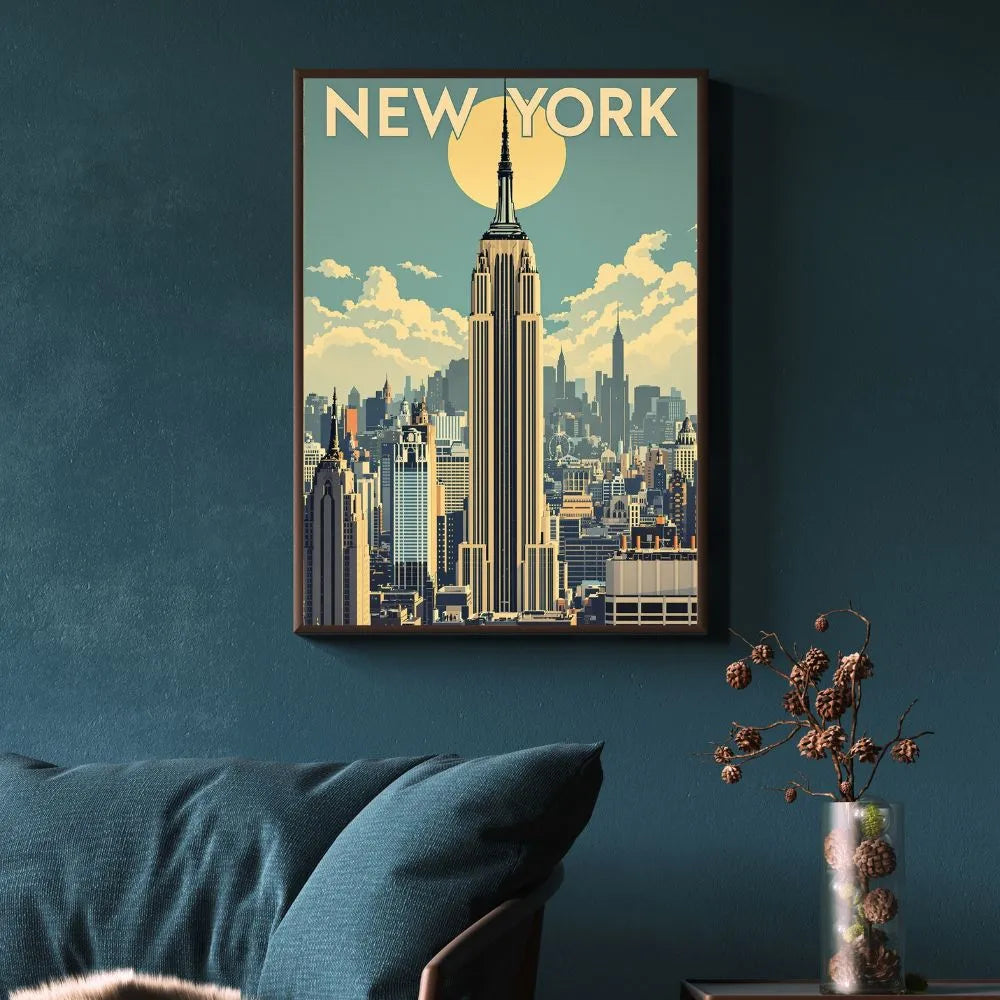 Touteladeco / Toile / Tableau / tableau new york / toile empire state / affiche vintage usa / déco urbaine / art mural new york / ville américaine / skyline rétro / décoration murale moderne