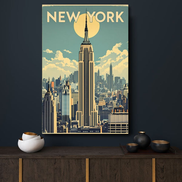 Touteladeco / Toile / Tableau / tableau new york / toile empire state / affiche vintage usa / déco urbaine / art mural new york / ville américaine / skyline rétro / décoration murale moderne
