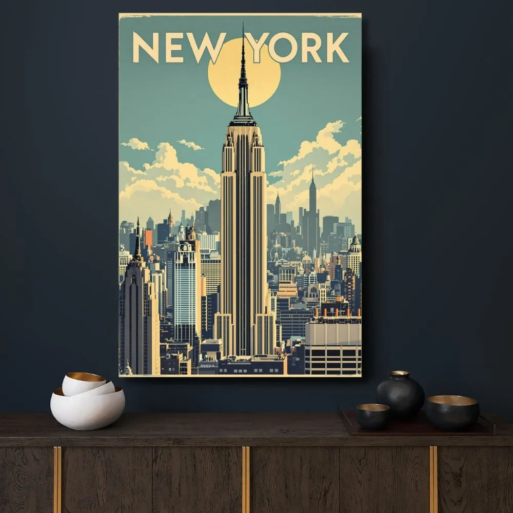 Touteladeco / Toile / Tableau / tableau new york / toile empire state / affiche vintage usa / déco urbaine / art mural new york / ville américaine / skyline rétro / décoration murale moderne