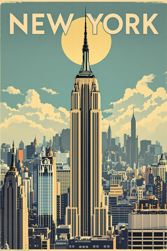 Touteladeco / Toile / Tableau / tableau new york / toile empire state / affiche vintage usa / déco urbaine / art mural new york / ville américaine / skyline rétro / décoration murale moderne
