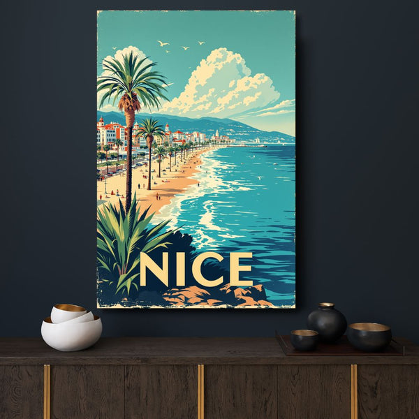 Touteladeco / Toile / Tableau / tableau nice / toile vintage / affiche rétro nice / décoration côte d’azur / tableau bord de mer / affiche voyage / french riviera / plage sud