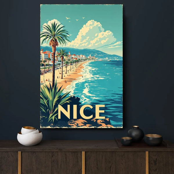 Touteladeco / Toile / Tableau / tableau nice / toile vintage / affiche rétro nice / décoration côte d’azur / tableau bord de mer / affiche voyage / french riviera / plage sud