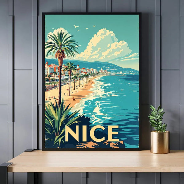 Touteladeco / Toile / Tableau / tableau nice / toile vintage / affiche rétro nice / décoration côte d’azur / tableau bord de mer / affiche voyage / french riviera / plage sud