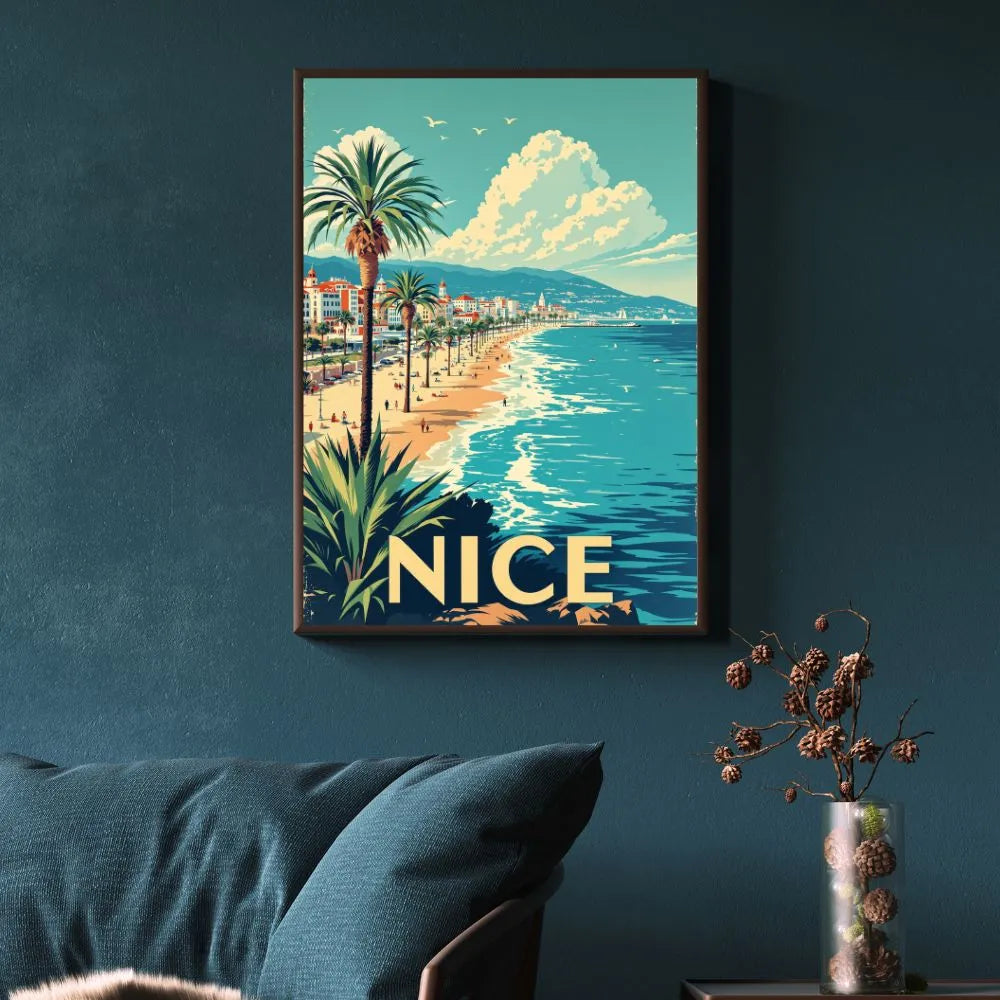 Touteladeco / Toile / Tableau / tableau nice / toile vintage / affiche rétro nice / décoration côte d’azur / tableau bord de mer / affiche voyage / french riviera / plage sud