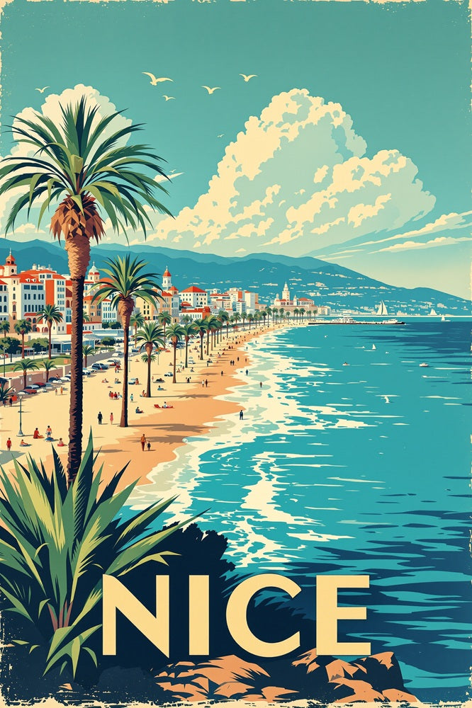 Touteladeco / Toile / Tableau / tableau nice / toile vintage / affiche rétro nice / décoration côte d’azur / tableau bord de mer / affiche voyage / french riviera / plage sud