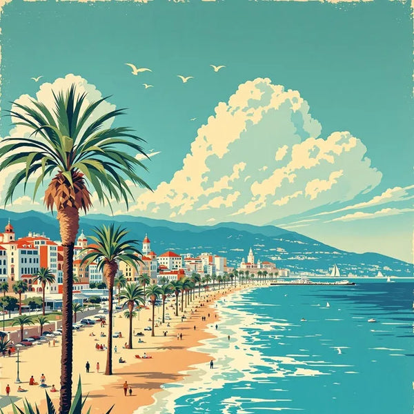 Touteladeco / Toile / Tableau / tableau nice / toile vintage / affiche rétro nice / décoration côte d’azur / tableau bord de mer / affiche voyage / french riviera / plage sud