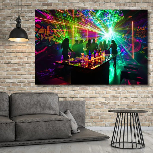 Touteladeco / Toile / Tableau / street art / tableau night club / toile néon graffiti / déco urbaine moderne / art mural fête / poster club électro / décoration street / toile ambiance graffiti