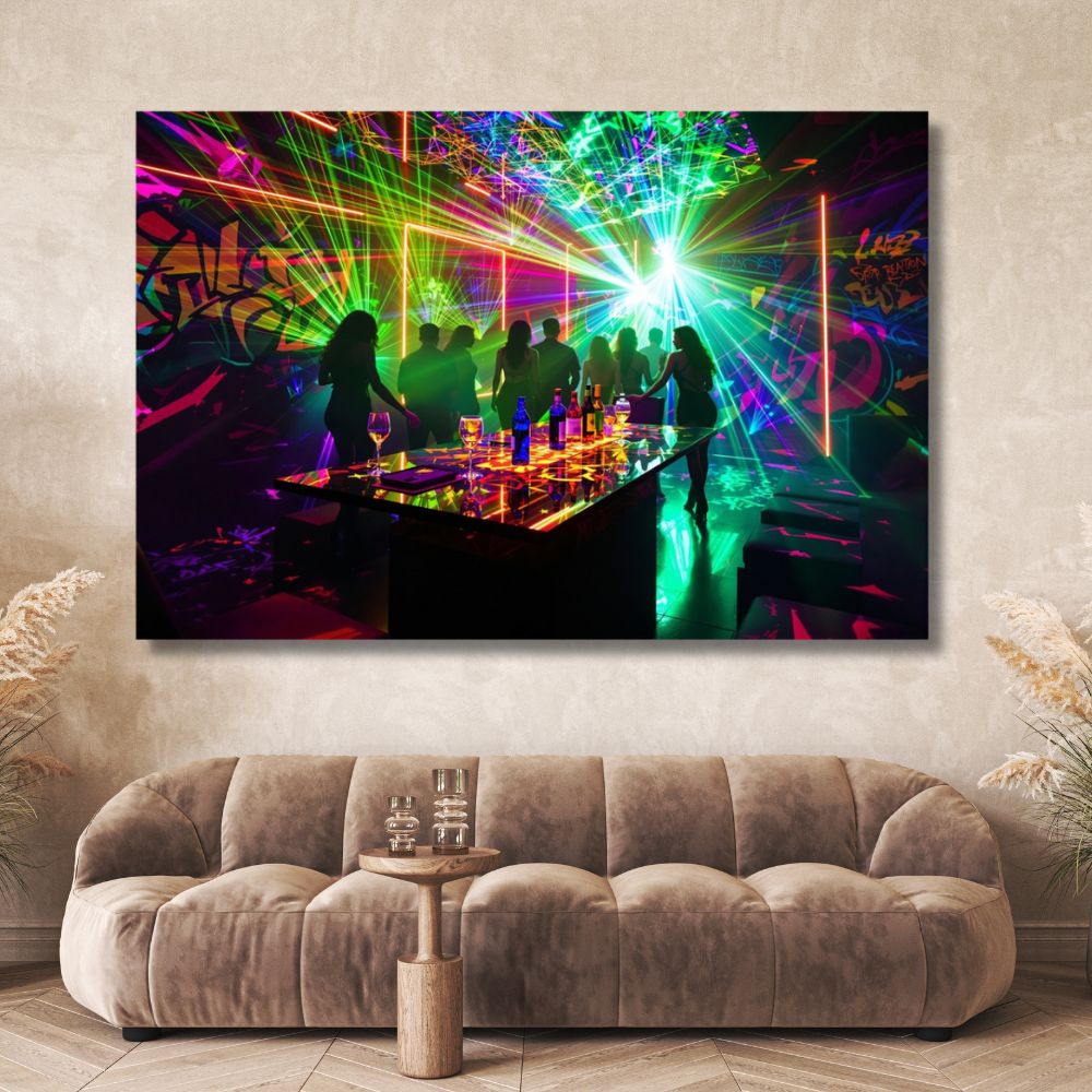 Touteladeco / Toile / Tableau / street art / tableau night club / toile néon graffiti / déco urbaine moderne / art mural fête / poster club électro / décoration street / toile ambiance graffiti