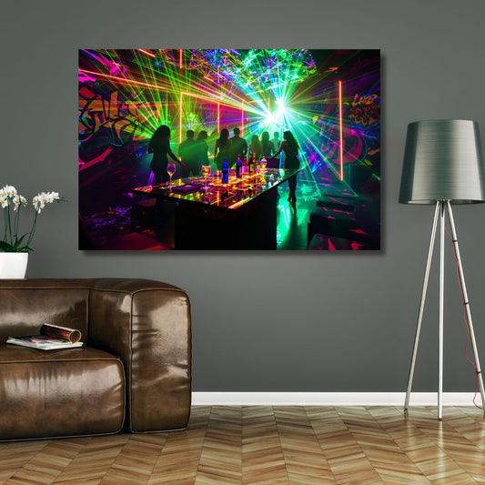 Touteladeco / Toile / Tableau / street art / tableau night club / toile néon graffiti / déco urbaine moderne / art mural fête / poster club électro / décoration street / toile ambiance graffiti