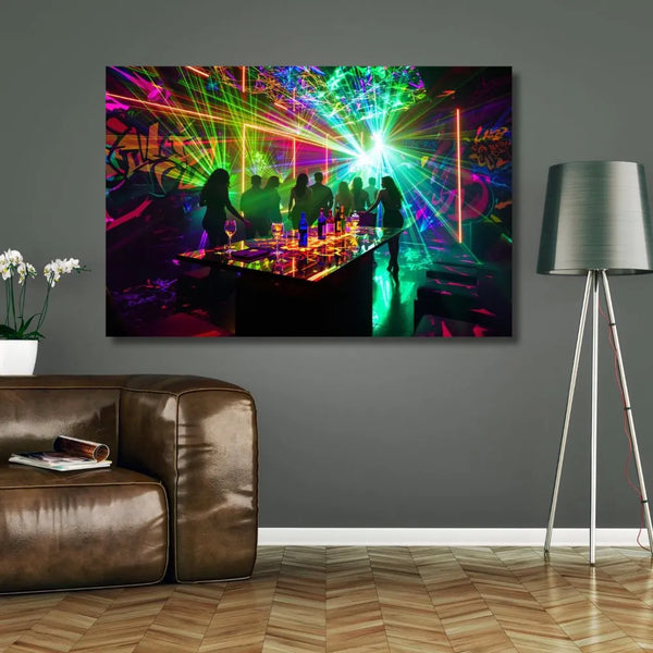 Touteladeco / Toile / Tableau / street art / tableau night club / toile néon graffiti / déco urbaine moderne / art mural fête / poster club électro / décoration street / toile ambiance graffiti