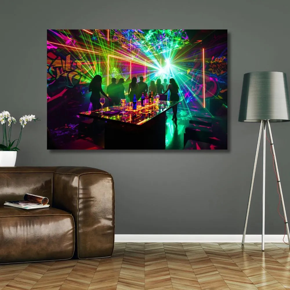 Touteladeco / Toile / Tableau / street art / tableau night club / toile néon graffiti / déco urbaine moderne / art mural fête / poster club électro / décoration street / toile ambiance graffiti