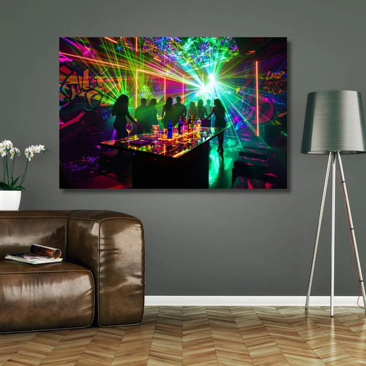 Touteladeco / Toile / Tableau / street art / tableau night club / toile néon graffiti / déco urbaine moderne / art mural fête / poster club électro / décoration street / toile ambiance graffiti