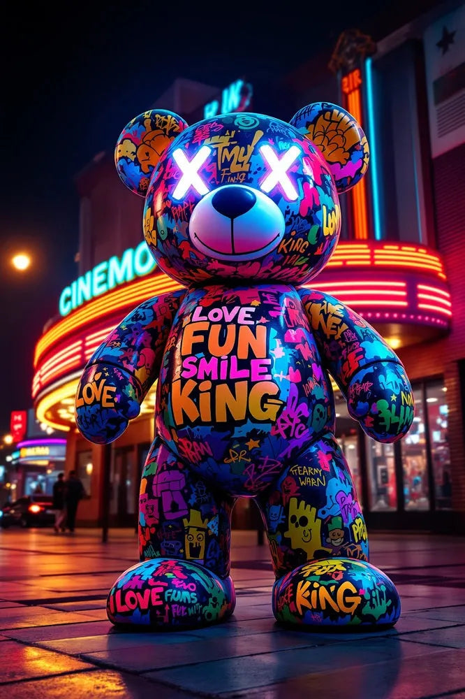 Touteladeco / Toile / Tableau / ourson street art / tableau pop art / déco urbaine / art coloré / nounours graffiti / décoration moderne / tableau lumineux