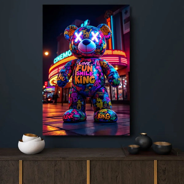 Touteladeco / Toile / Tableau / ourson street art / tableau pop art / déco urbaine / art coloré / nounours graffiti / décoration moderne / tableau lumineux