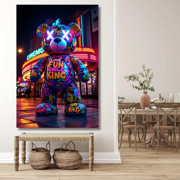 Touteladeco / Toile / Tableau / ourson street art / tableau pop art / déco urbaine / art coloré / nounours graffiti / décoration moderne / tableau lumineux