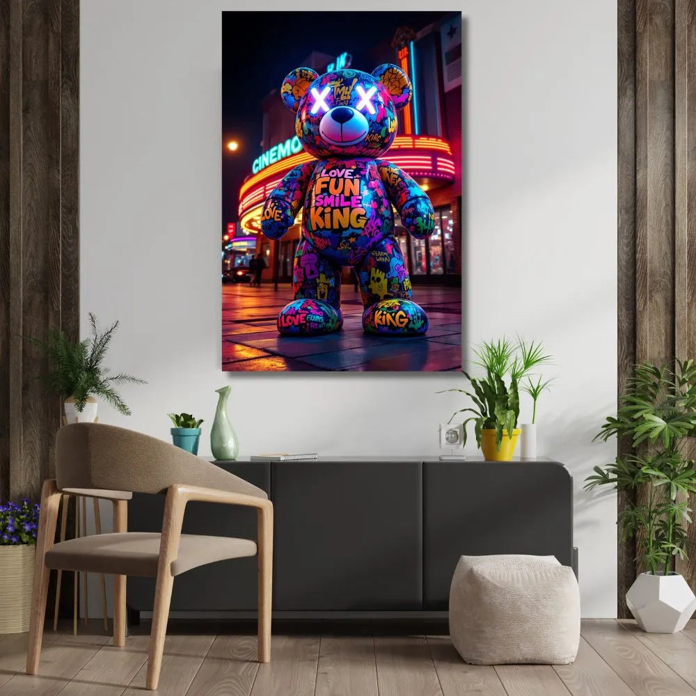 Touteladeco / Toile / Tableau / ourson street art / tableau pop art / déco urbaine / art coloré / nounours graffiti / décoration moderne / tableau lumineux